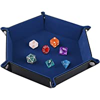 SIQUK Tablero de Dados Bandeja de Dados de Doble- Cuero Plegable de hexágono PU y Soporte de Dados de Terciopelo Azul…